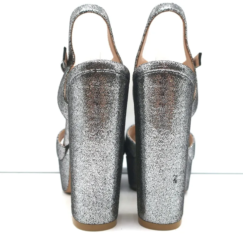 Stuart Weitzman Crisscross Platform Sandals Soliesse Silver Glitter Size 6.5