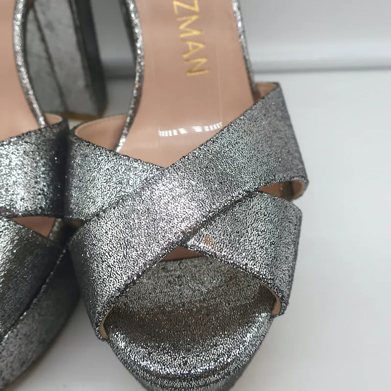 Stuart Weitzman Crisscross Platform Sandals Soliesse Silver Glitter Size 6.5