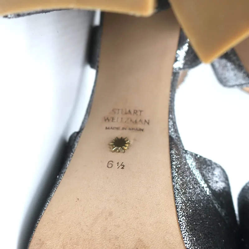 Stuart Weitzman Crisscross Platform Sandals Soliesse Silver Glitter Size 6.5