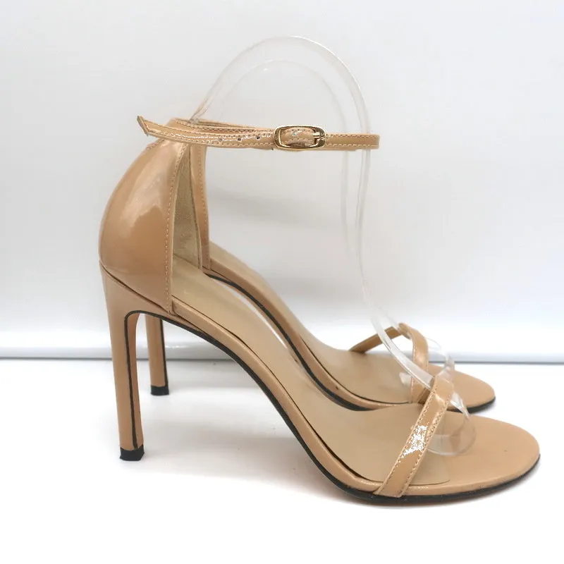 Stuart Weitzman Nudistsong Sandals Beige Patent Leather Size 7N Ankle Strap Heel