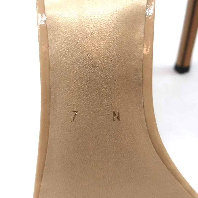 Stuart Weitzman Nudistsong Sandals Beige Patent Leather Size 7N Ankle Strap Heel