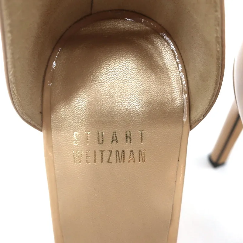 Stuart Weitzman Nudistsong Sandals Beige Patent Leather Size 7N Ankle Strap Heel