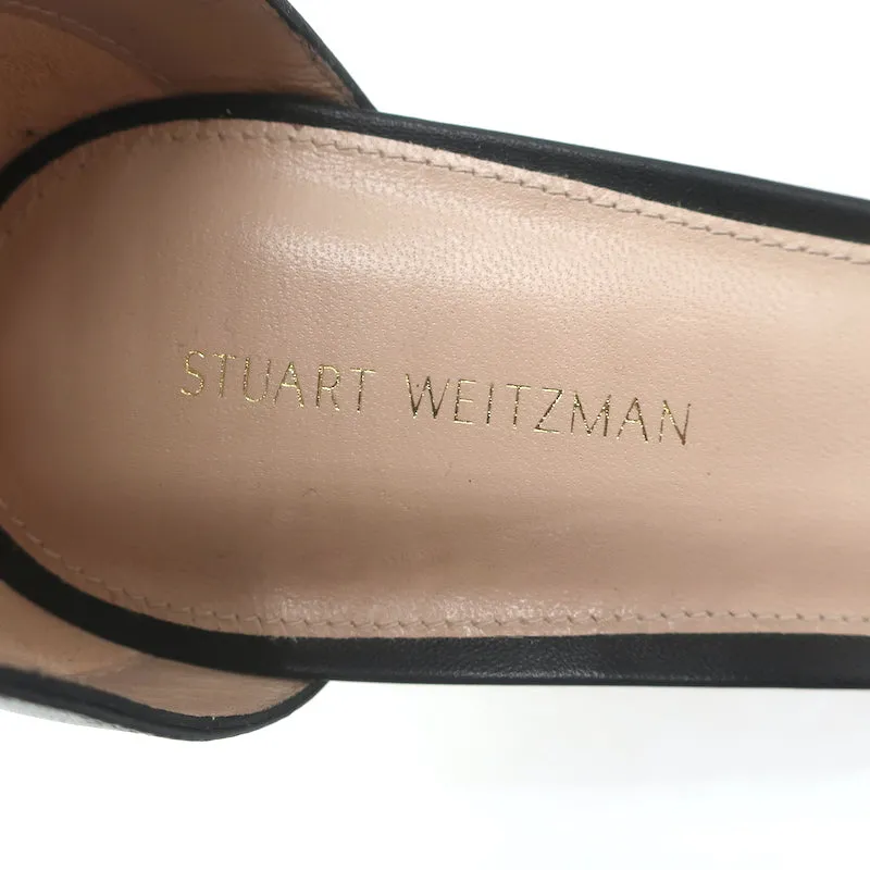 Stuart Weitzman Square Nudist Sandals Black Leather Size 9 Ankle Strap Heels NEW