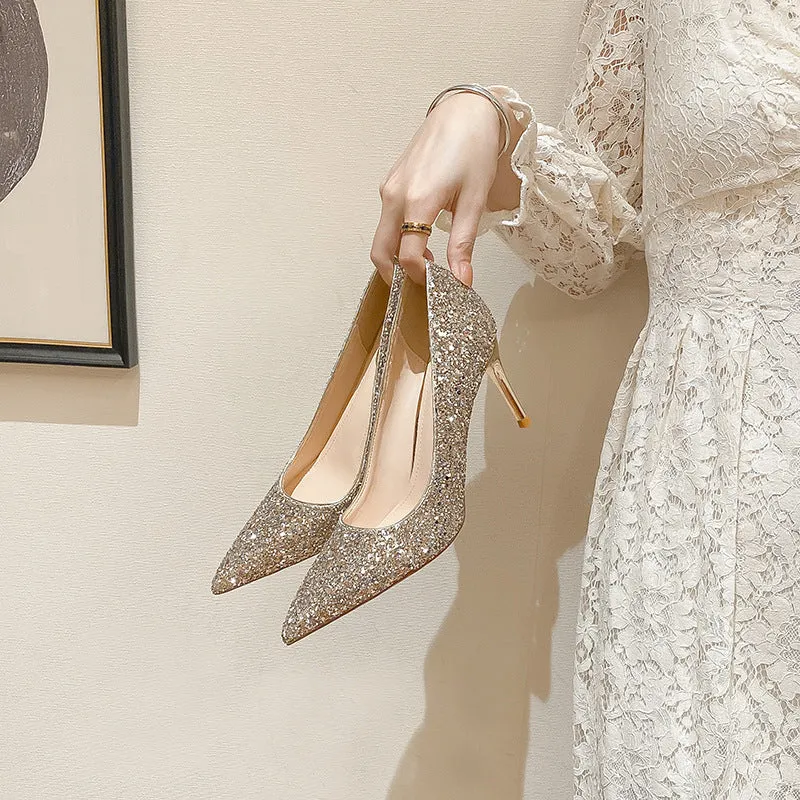 Stunning Sequin Women's High Heels Wedding Shoes