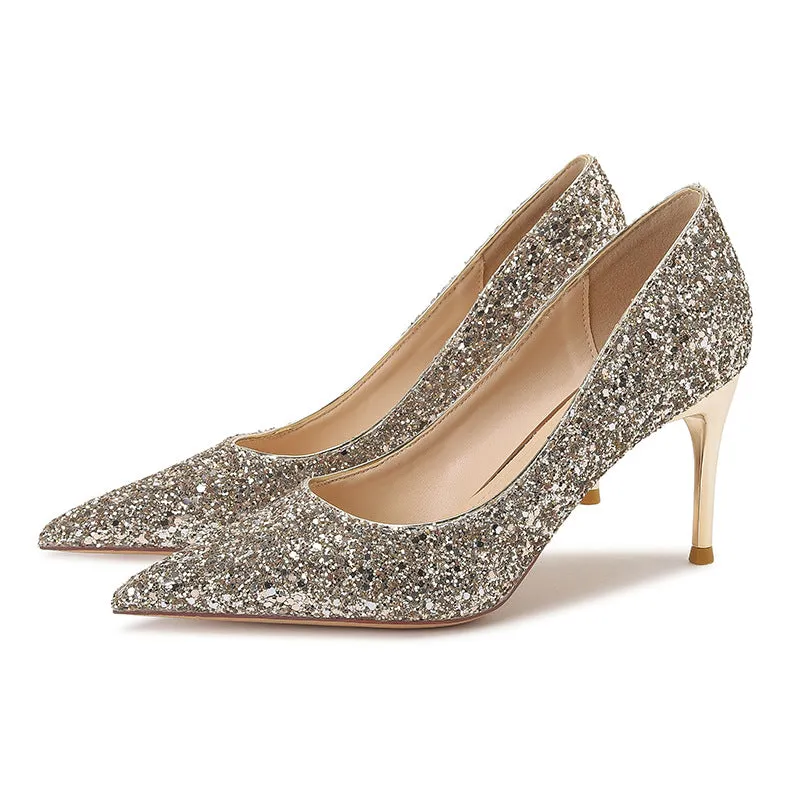 Stunning Sequin Women's High Heels Wedding Shoes