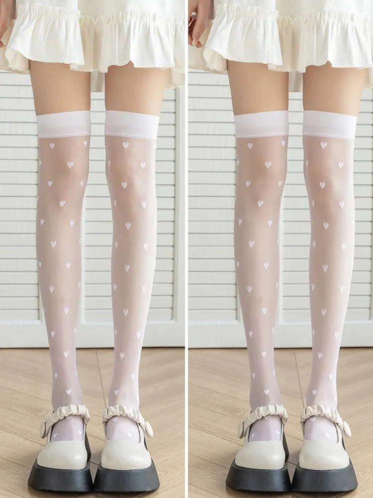 Summer ultra-thin Lolita white stockings women's thin anti-hook silk long tube over-the-knee socks soft girl lolita white silk