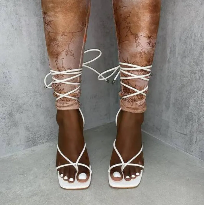 Summer White Black Sandals Cross-Tied High Heels Shoes Sexy Lace Up Party Pumps Shoes Size 35-42