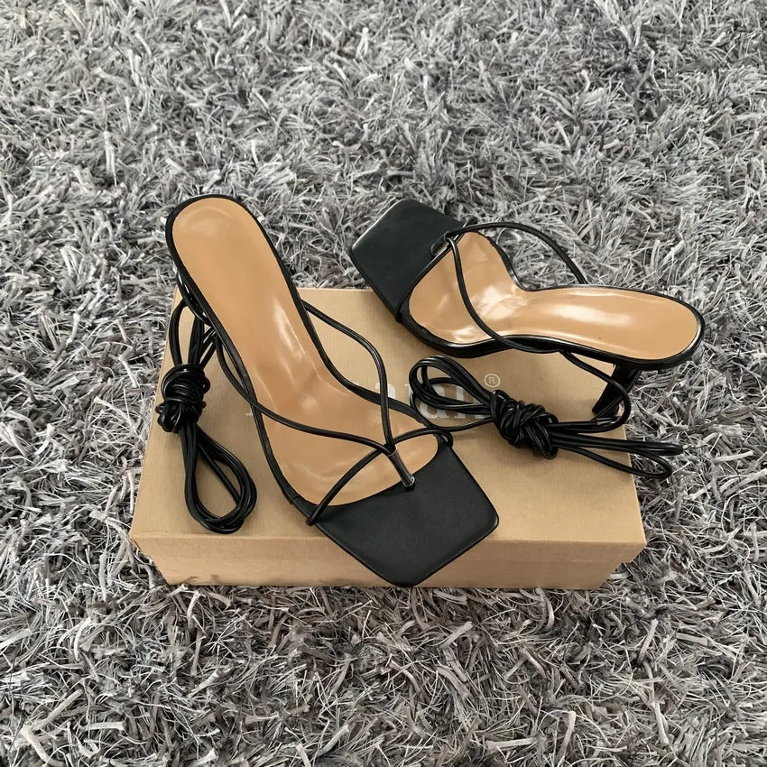Summer White Black Sandals Cross-Tied High Heels Shoes Sexy Lace Up Party Pumps Shoes Size 35-42