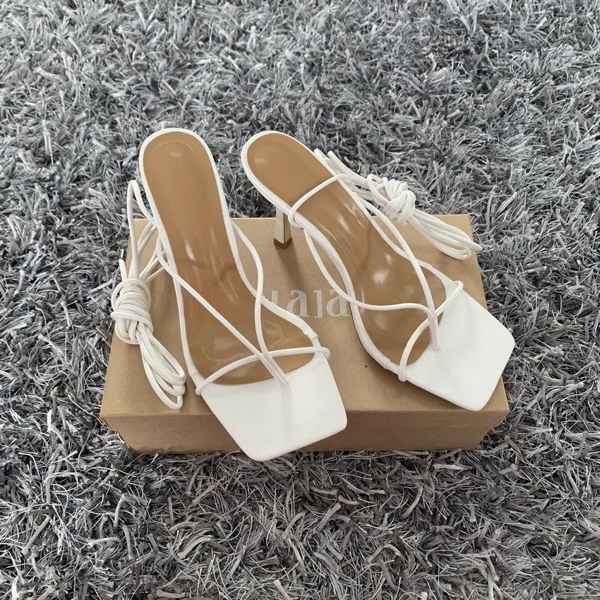 Summer White Black Sandals Cross-Tied High Heels Shoes Sexy Lace Up Party Pumps Shoes Size 35-42