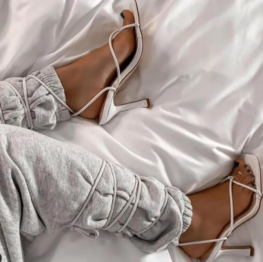 Summer White Black Sandals Cross-Tied High Heels Shoes Sexy Lace Up Party Pumps Shoes Size 35-42