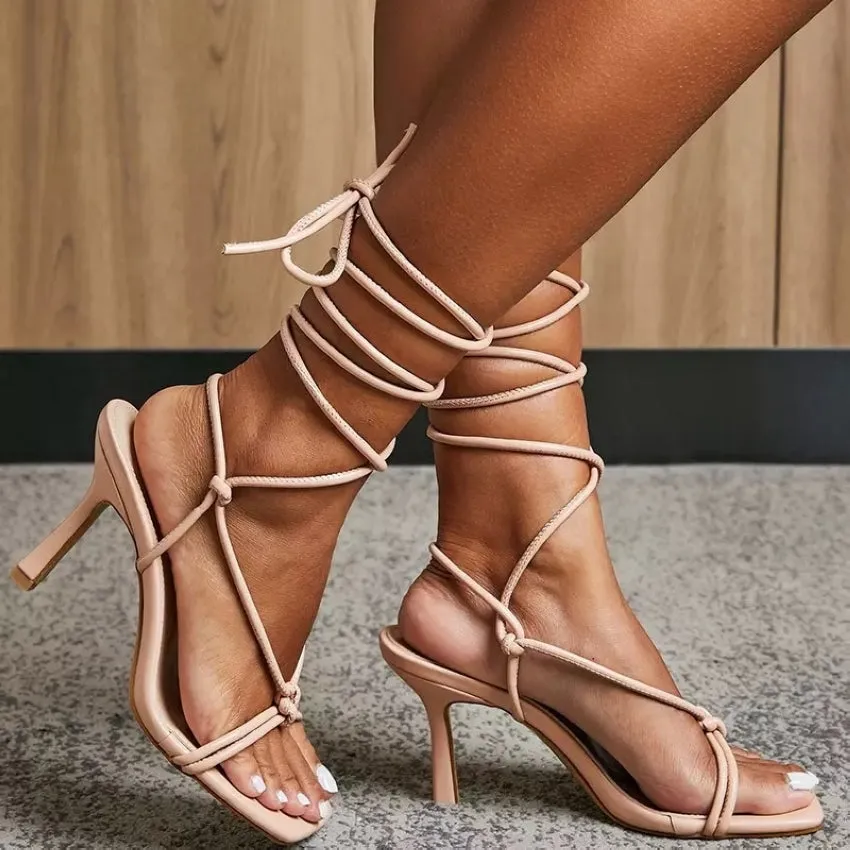 Summer White Black Sandals Cross-Tied High Heels Shoes Sexy Lace Up Party Pumps Shoes Size 35-42