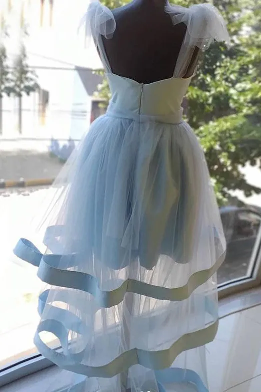 Sweet A Line Sweetheart Tea Length Sleeveless Ruffles Bowknot Tulle Homecoming Party Dresss OHM095