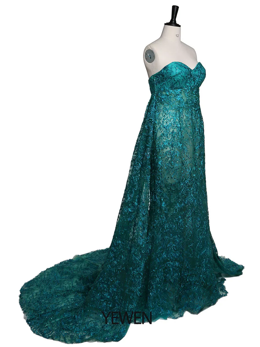 Sweetheart Neck Mermaid Evening Dress Lace Party Dress for Photography Elegant Maternity Dress for Baby Shower