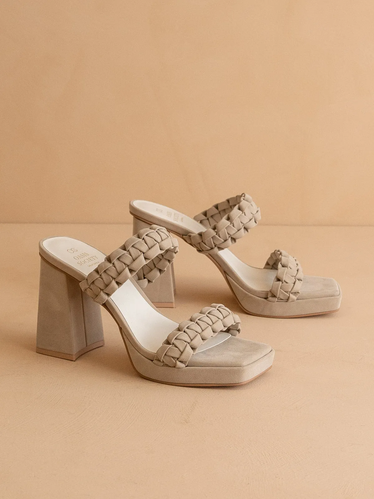 The Zenda | Taupe Braided chunky platform party heel