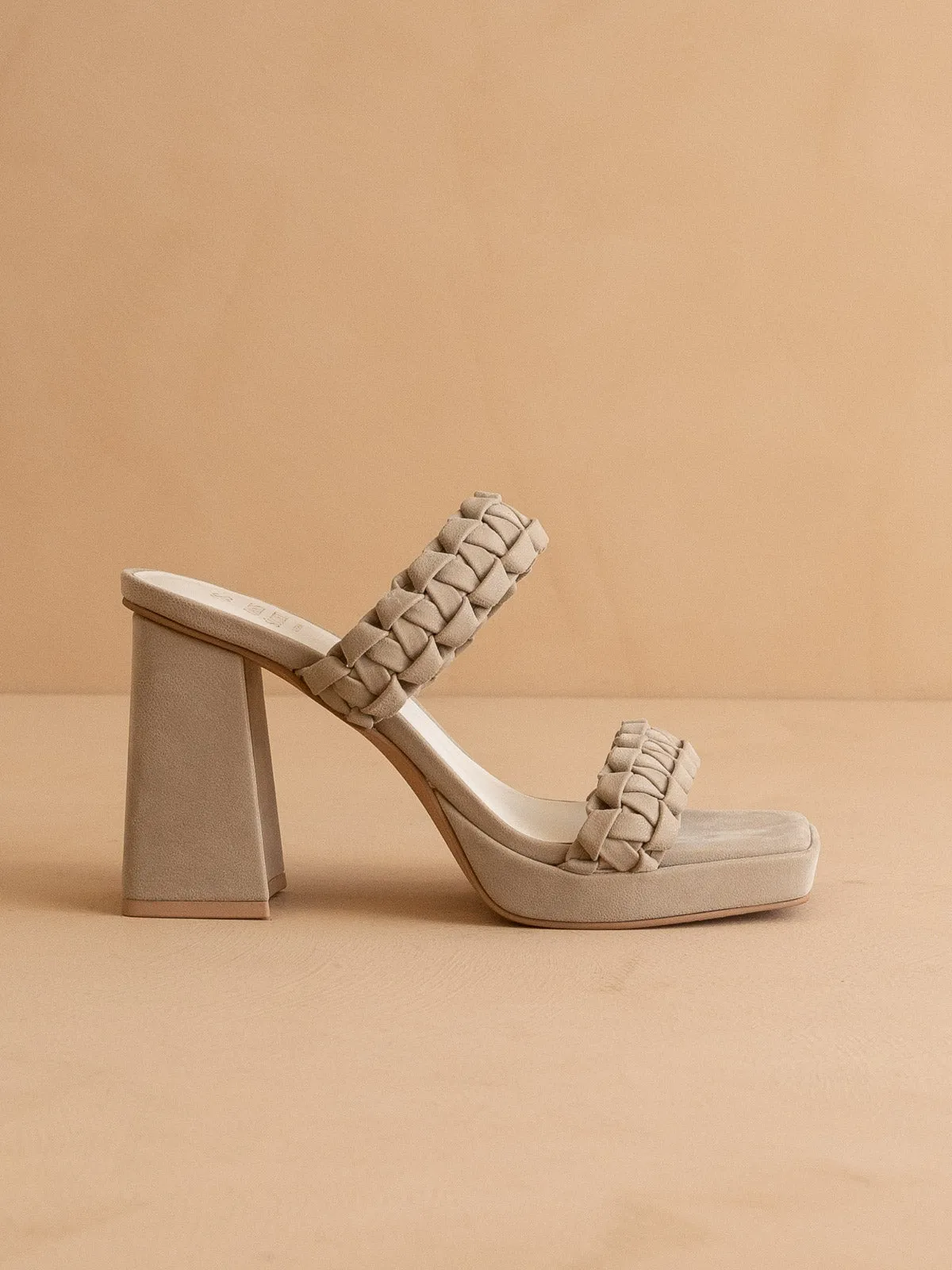 The Zenda | Taupe Braided chunky platform party heel
