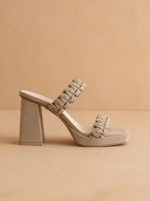 The Zenda | Taupe Braided chunky platform party heel