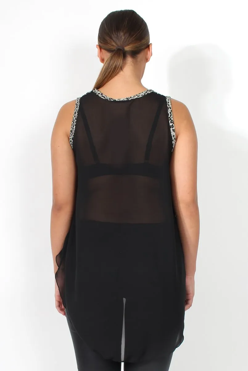Tilly Black/White Print Dropped Hem Top