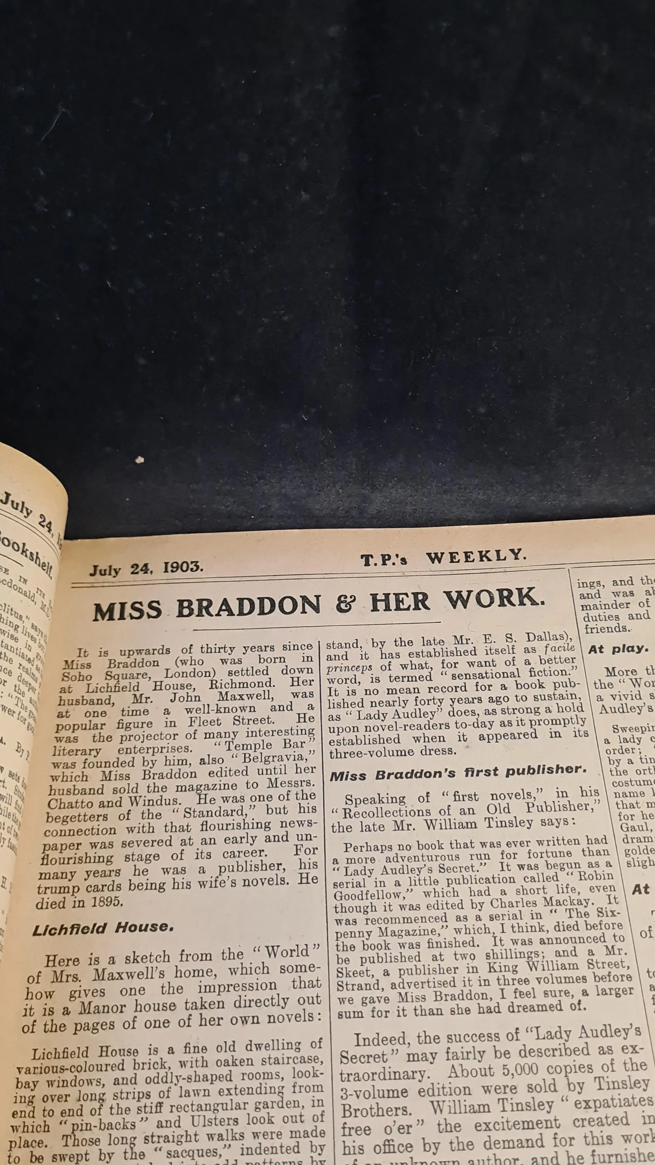 T.P.'s Weekly Volume II Number 37 Friday, July 24, 1903, Miss Braddon