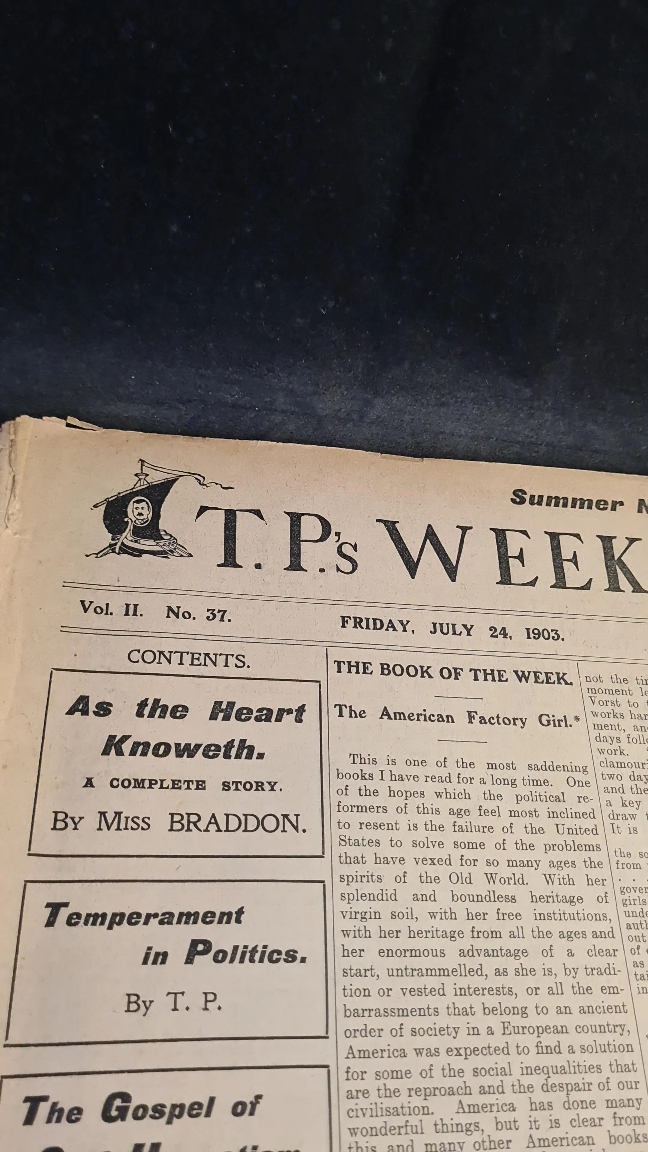 T.P.'s Weekly Volume II Number 37 Friday, July 24, 1903, Miss Braddon