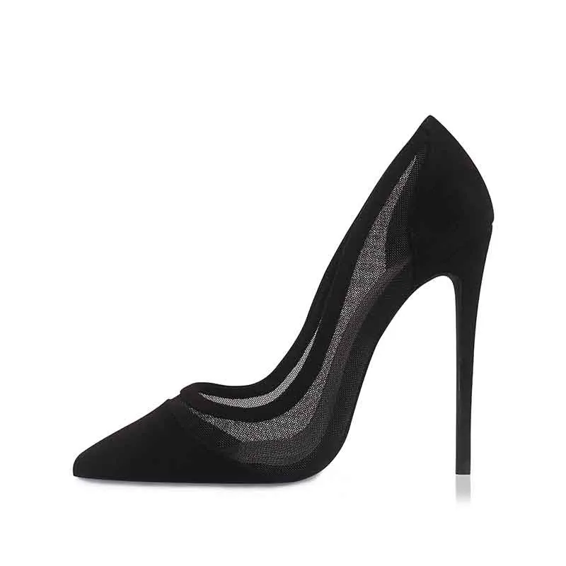 Tucomosi Suede Party Shoes Hollow Out Point Toe High Heels