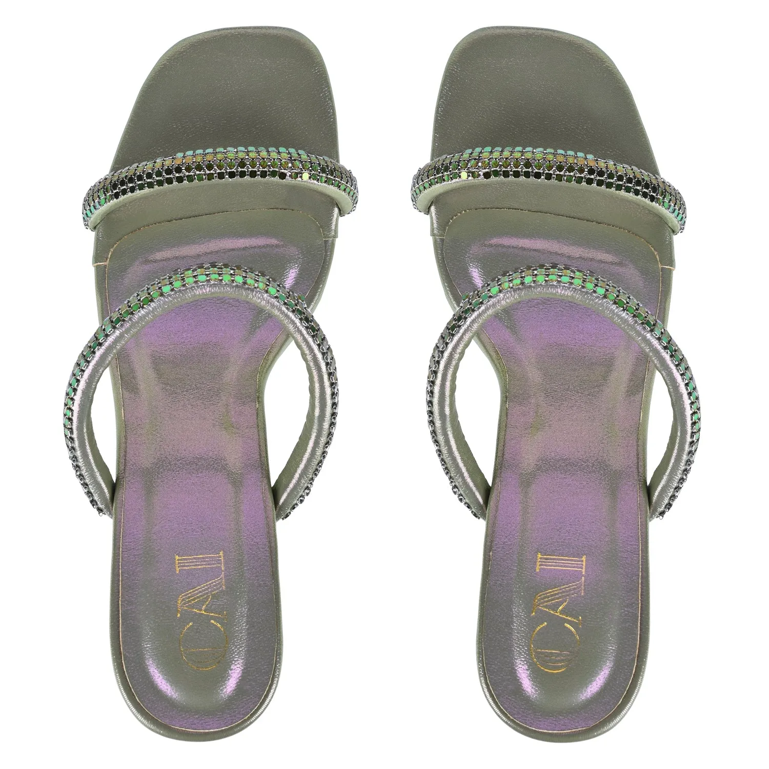 Two Strap Metallic Heels - Green