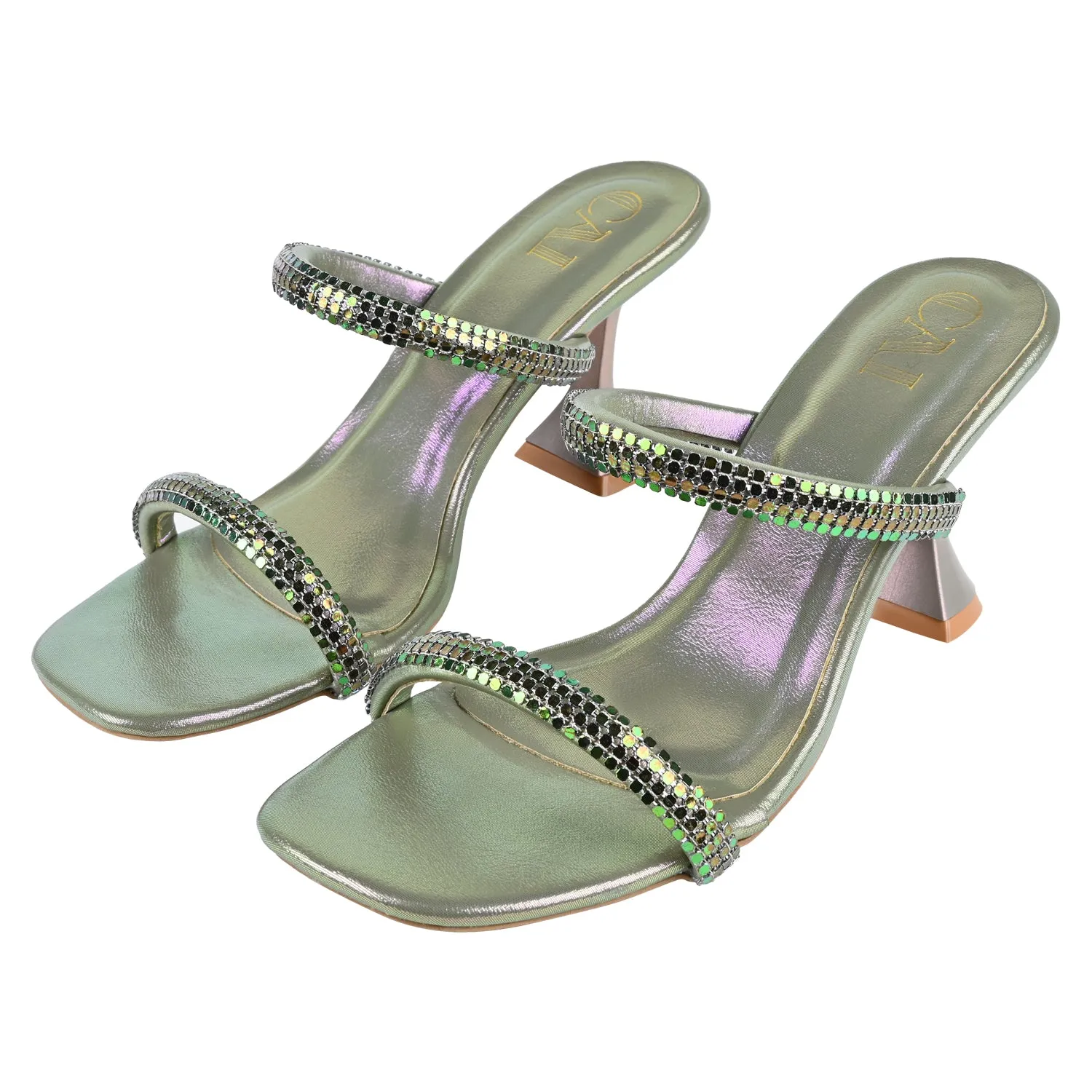 Two Strap Metallic Heels - Green