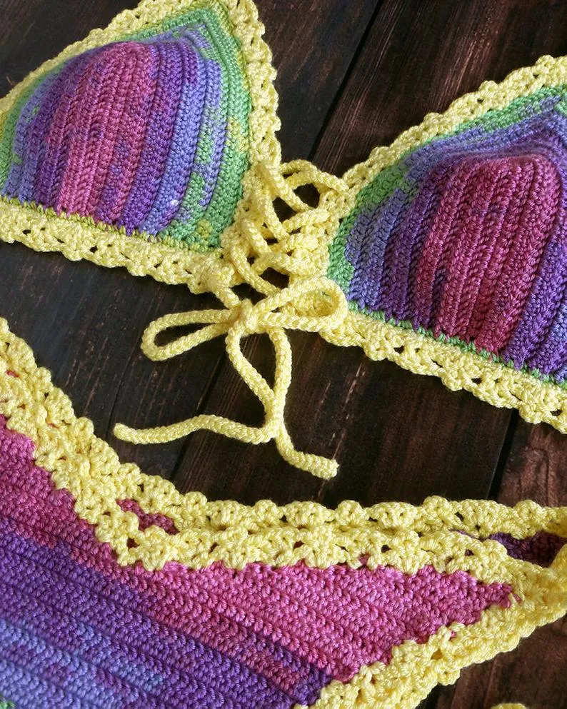 Umari Multicolor Tie Dye Cheeky Brazilian High Cut Crochet Bikini Set