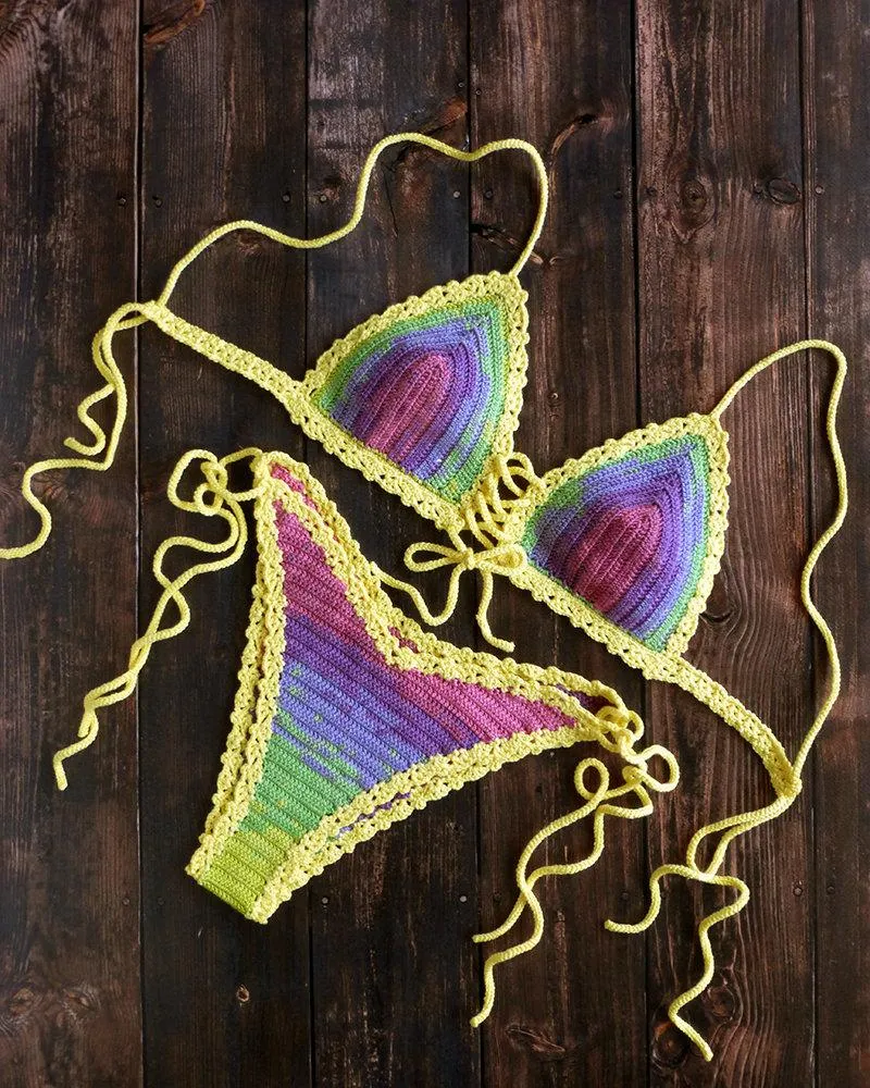 Umari Multicolor Tie Dye Cheeky Brazilian High Cut Crochet Bikini Set