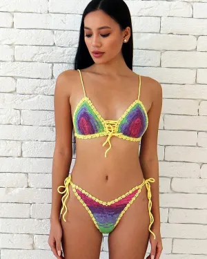 Umari Multicolor Tie Dye Cheeky Brazilian High Cut Crochet Bikini Set