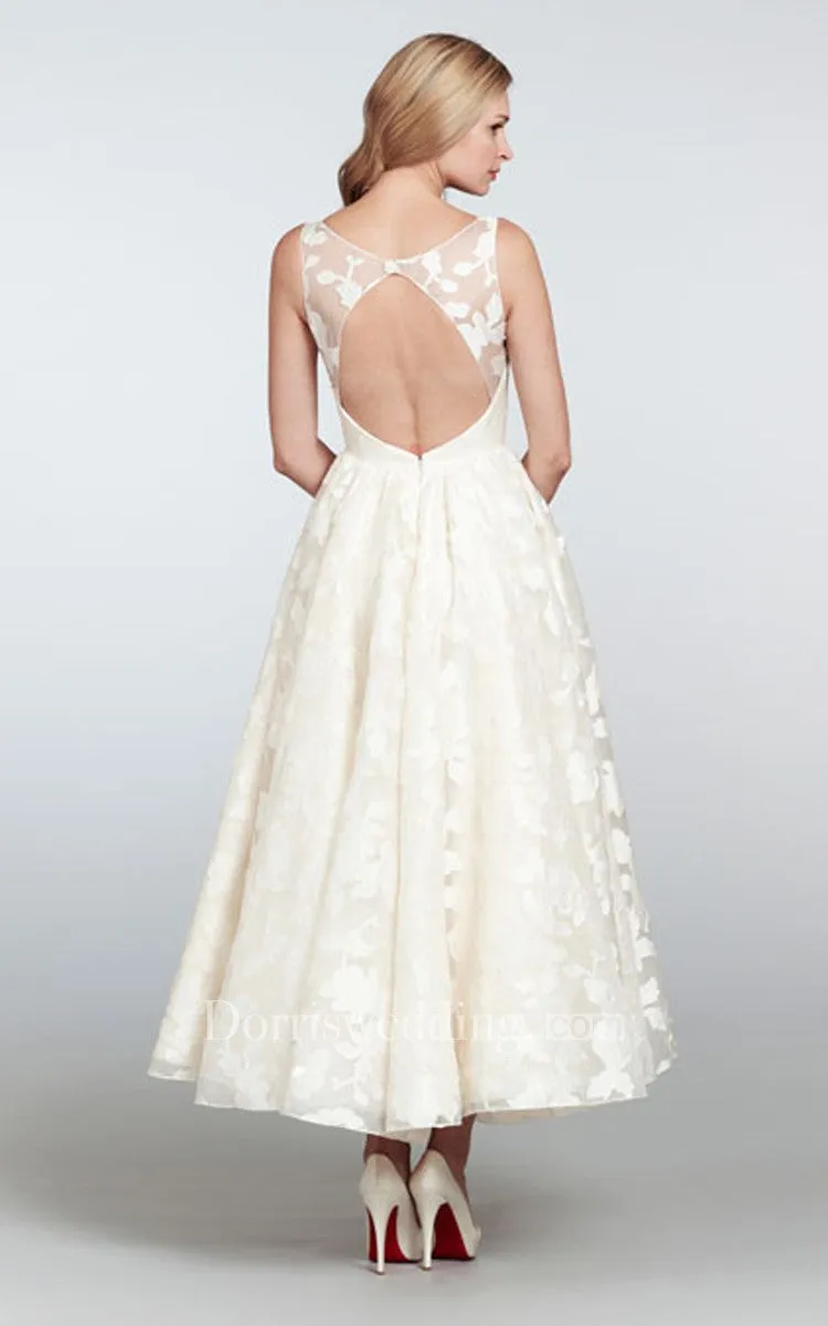 Unique Sleeveless High Neck Tea Length Dress with Keyhole Back