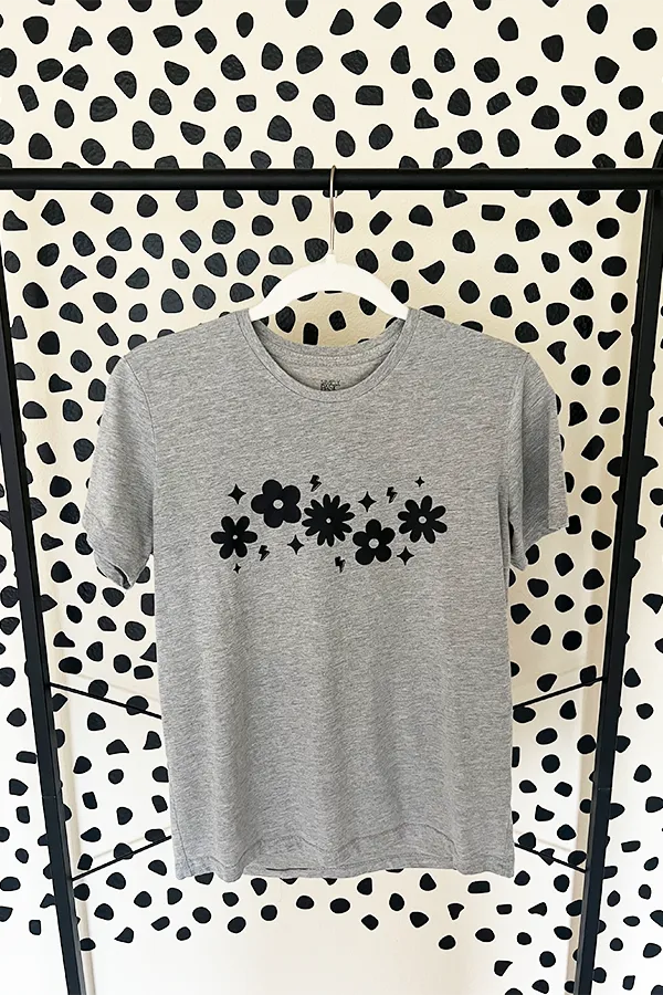 Upcycled Black Floral tee - grey