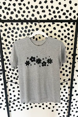 Upcycled Black Floral tee - grey