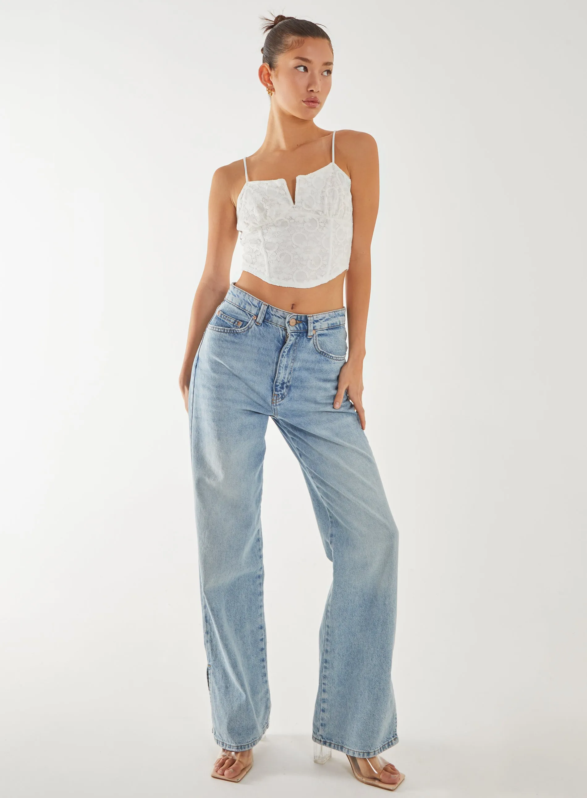 V-Detail Lace Strappy Top