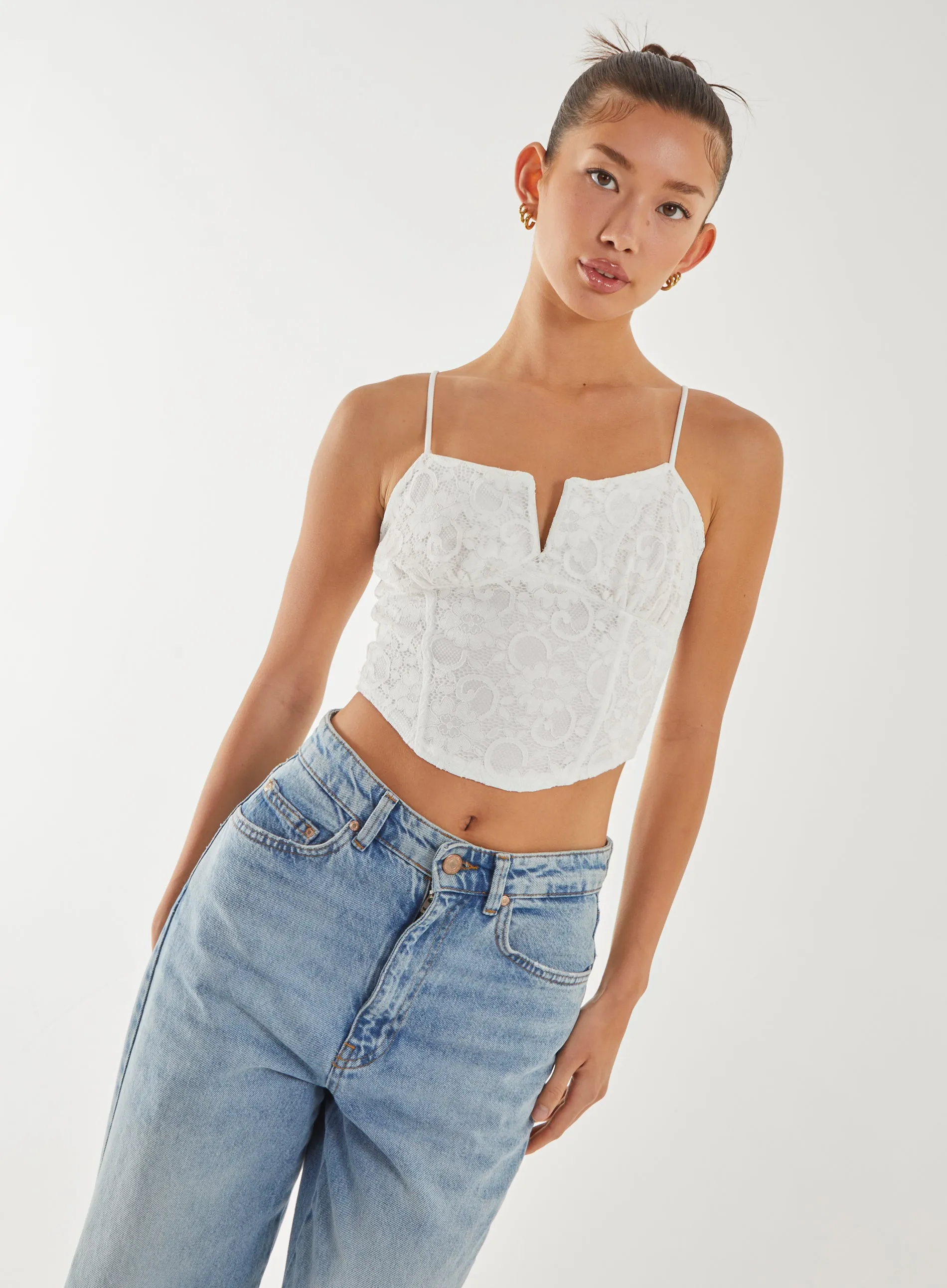V-Detail Lace Strappy Top