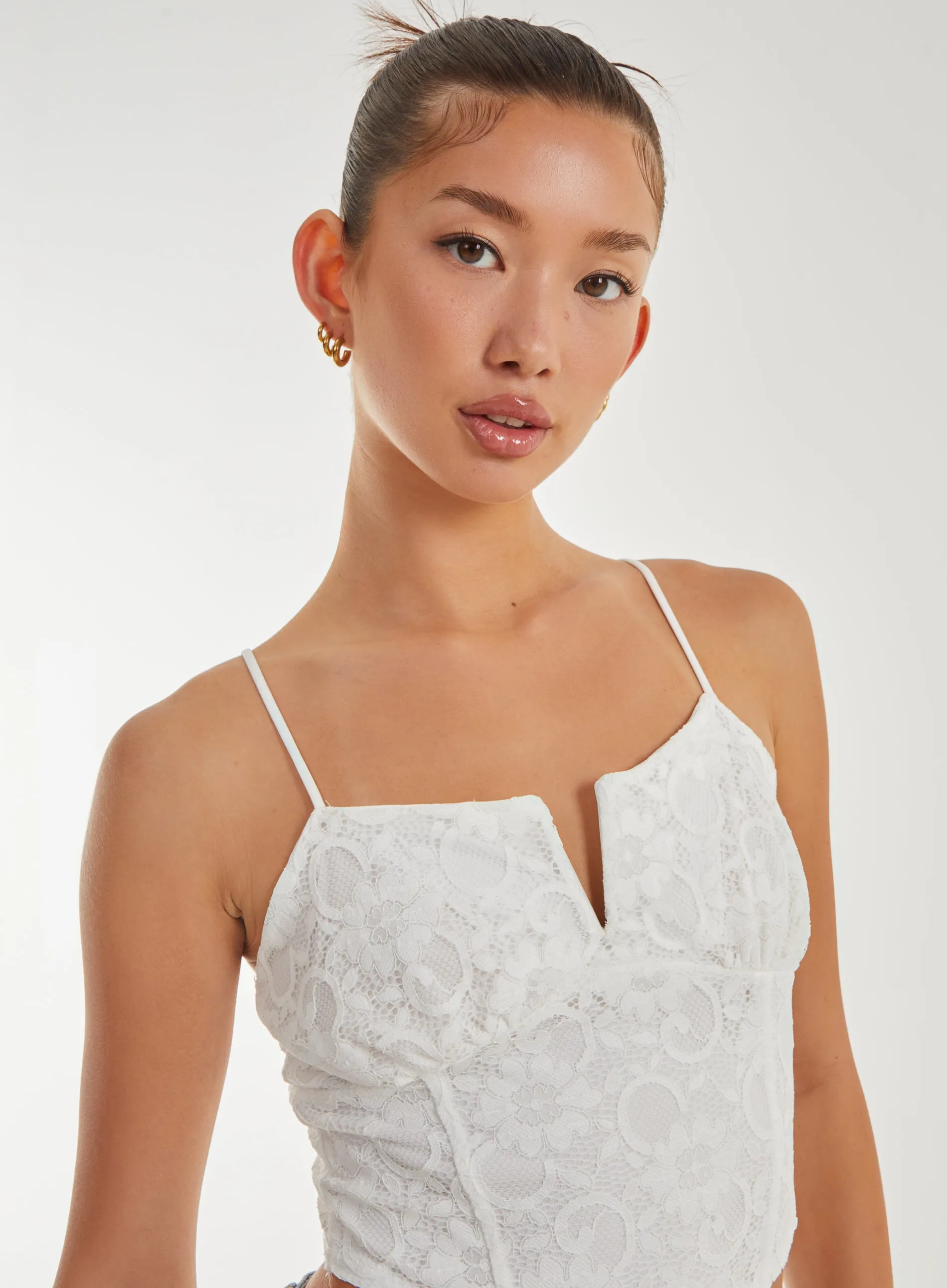 V-Detail Lace Strappy Top