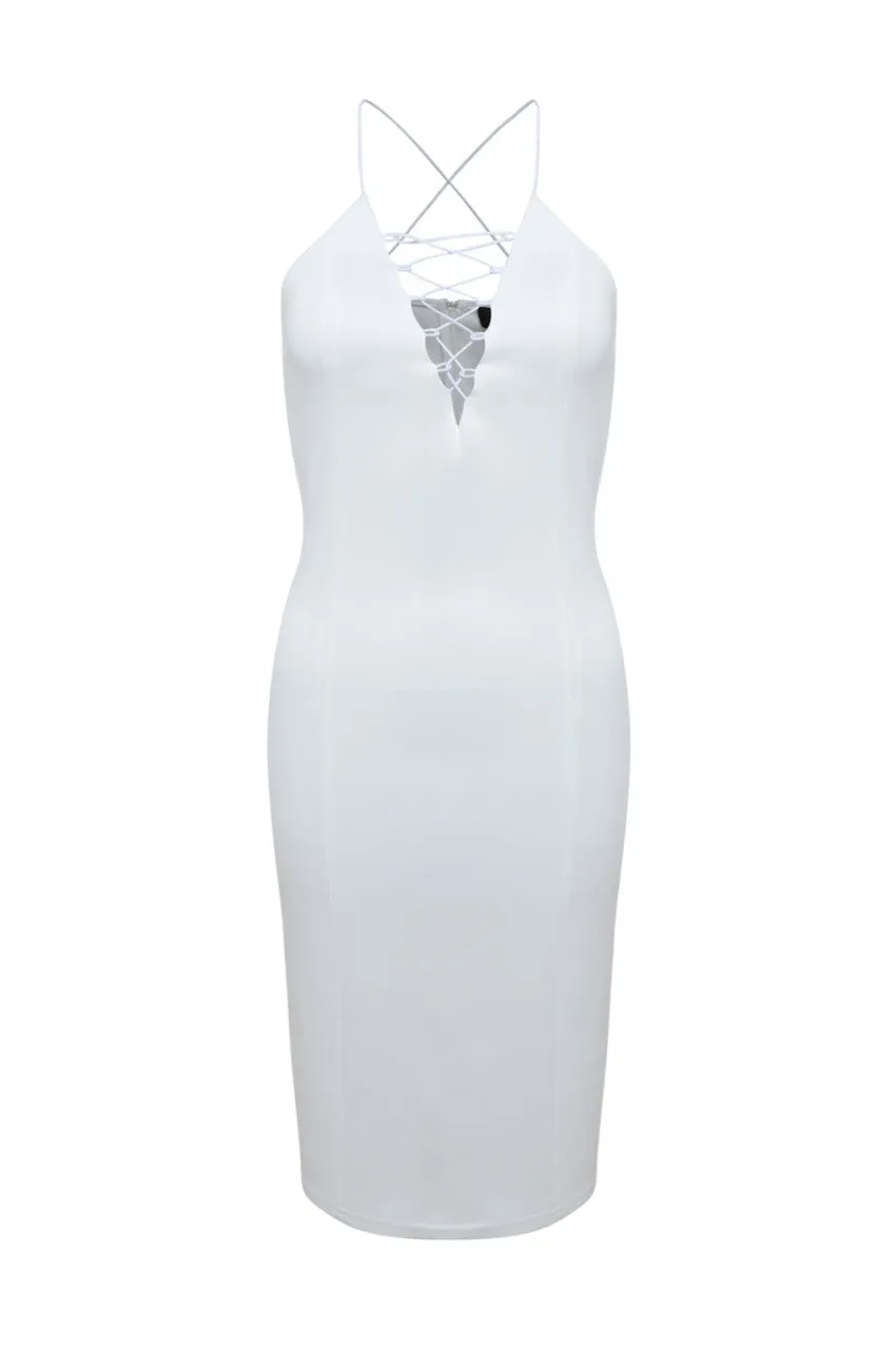 V Lace Up Midi Dress