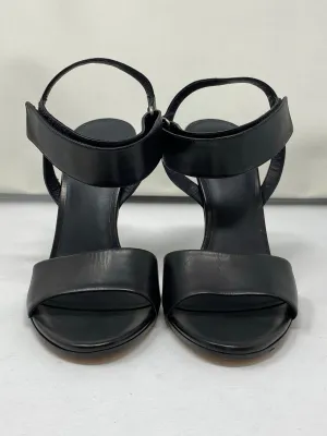 Vince Black Leather Velcro Ankle Strap Sandal
