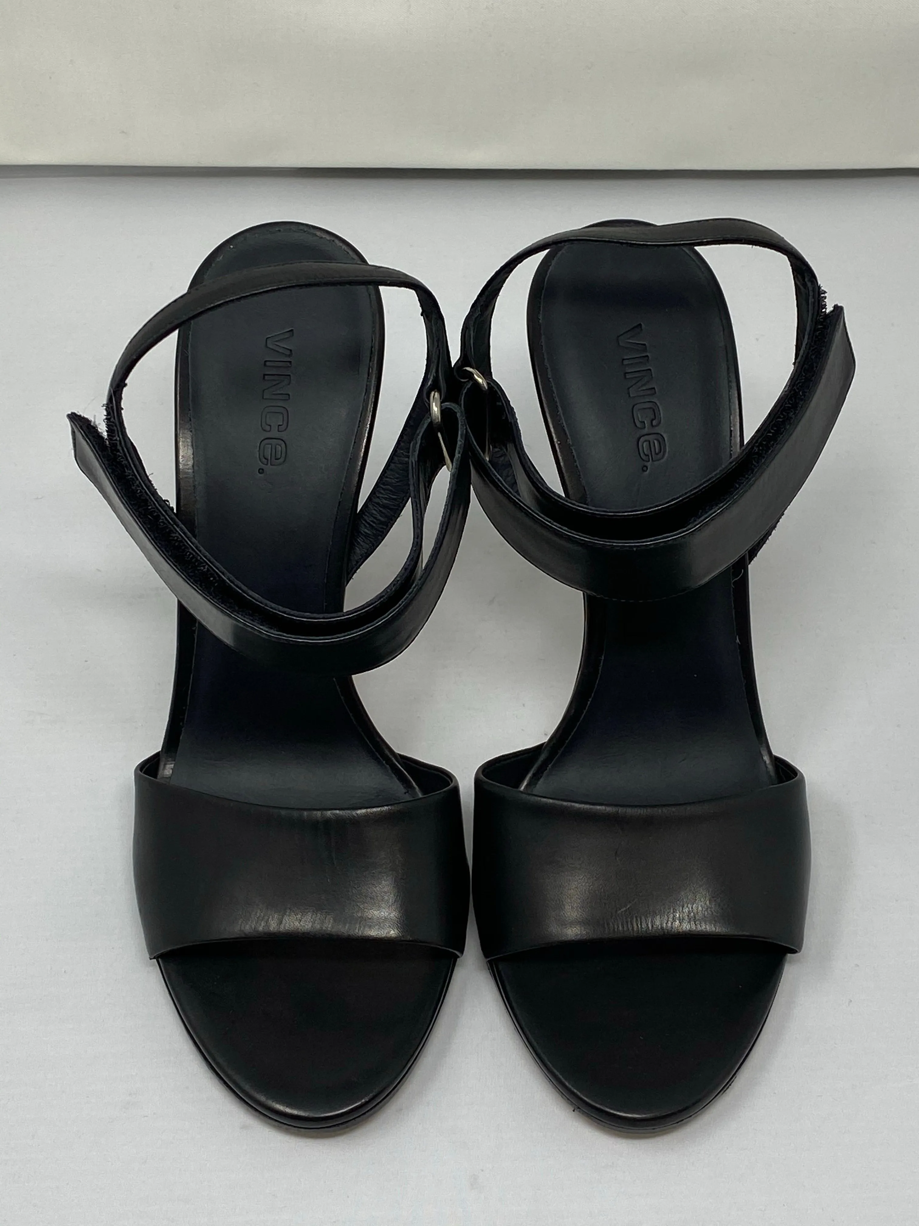 Vince Black Leather Velcro Ankle Strap Sandal