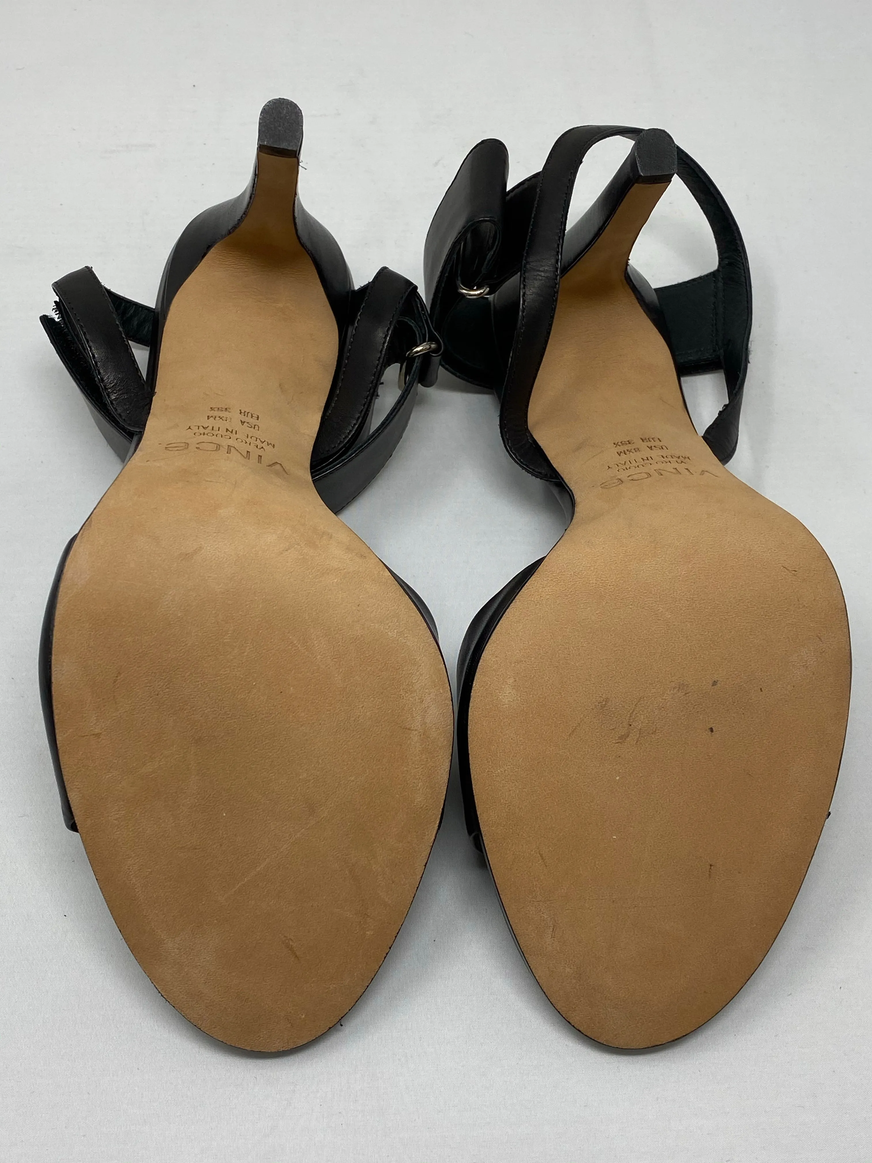 Vince Black Leather Velcro Ankle Strap Sandal