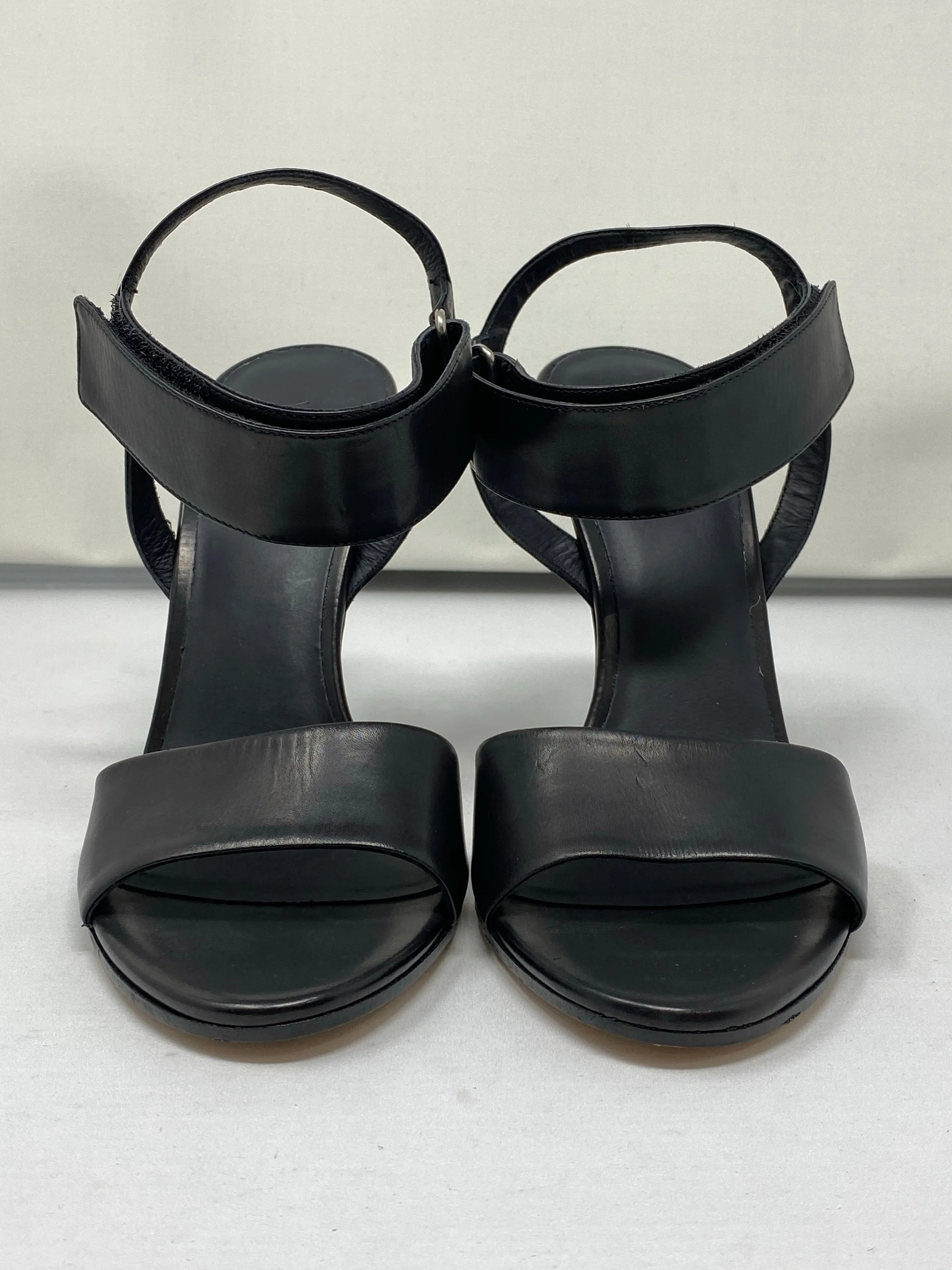Vince Black Leather Velcro Ankle Strap Sandal
