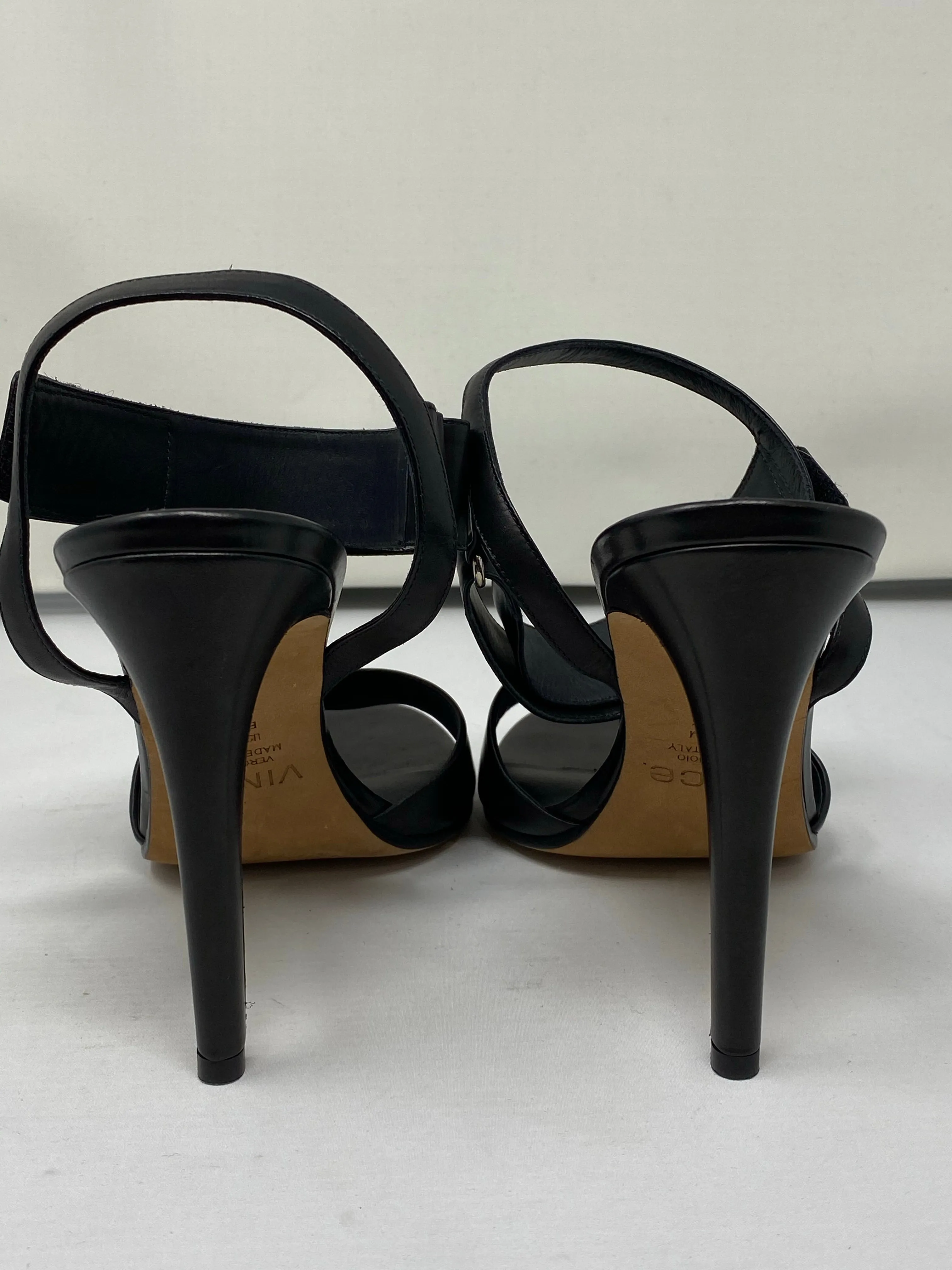 Vince Black Leather Velcro Ankle Strap Sandal