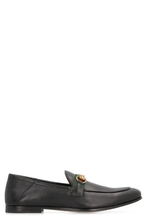 Web detail leather loafers
