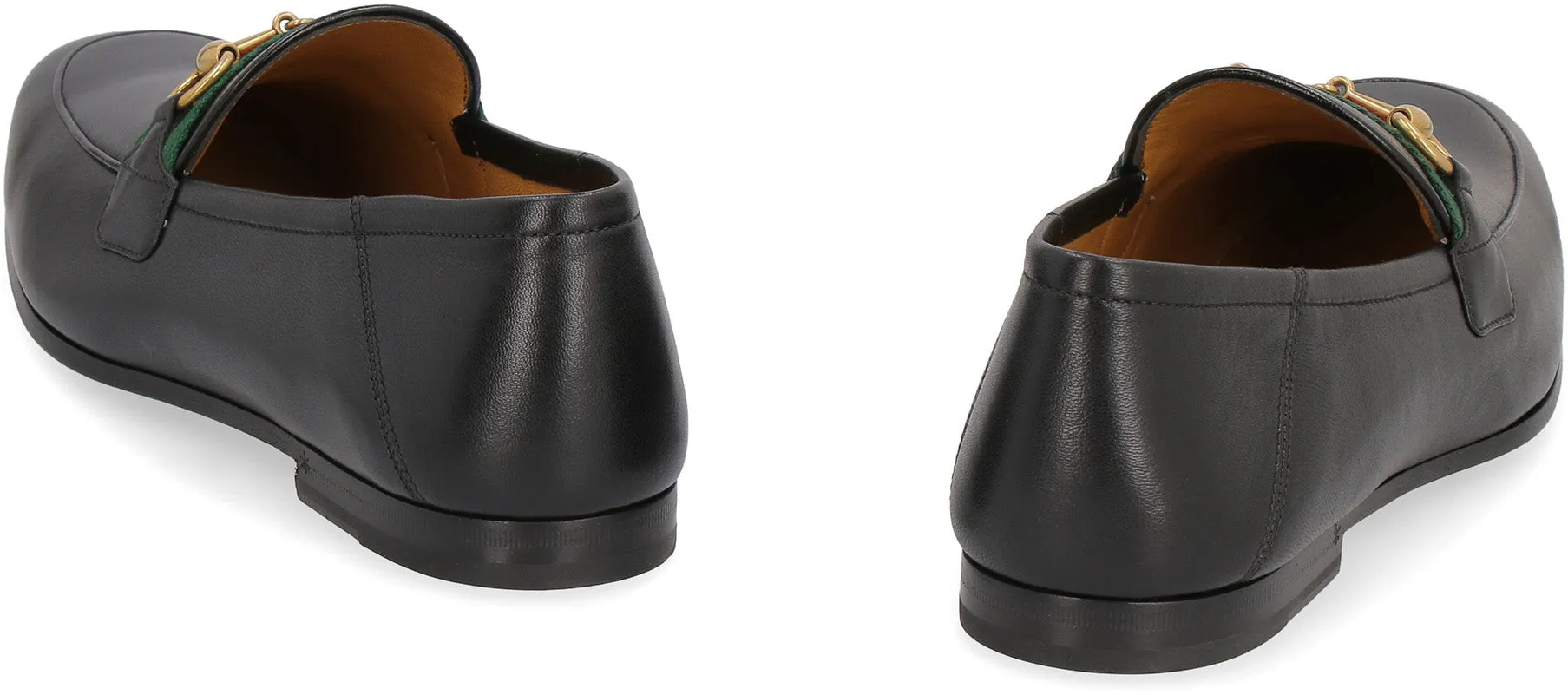 Web detail leather loafers