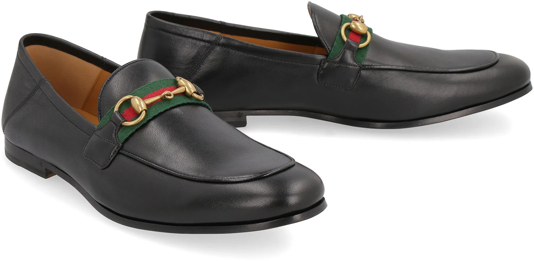 Web detail leather loafers