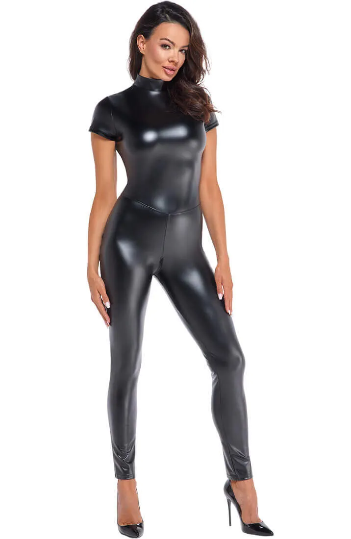 Wet look catsuit with lace-up back - Noticeable