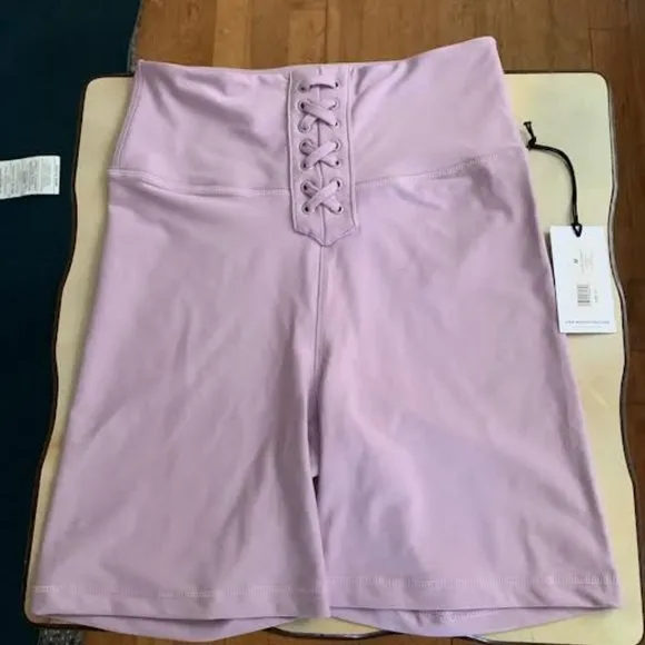 WeWoreWhat Lace Up Biker Shorts Fair Orchid