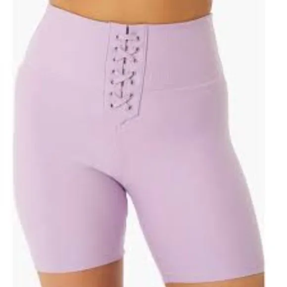 WeWoreWhat Lace Up Biker Shorts Fair Orchid