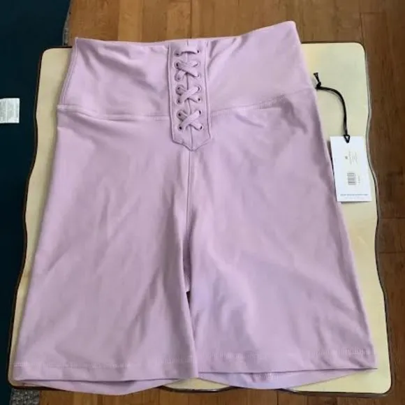 WeWoreWhat Lace Up Biker Shorts Fair Orchid