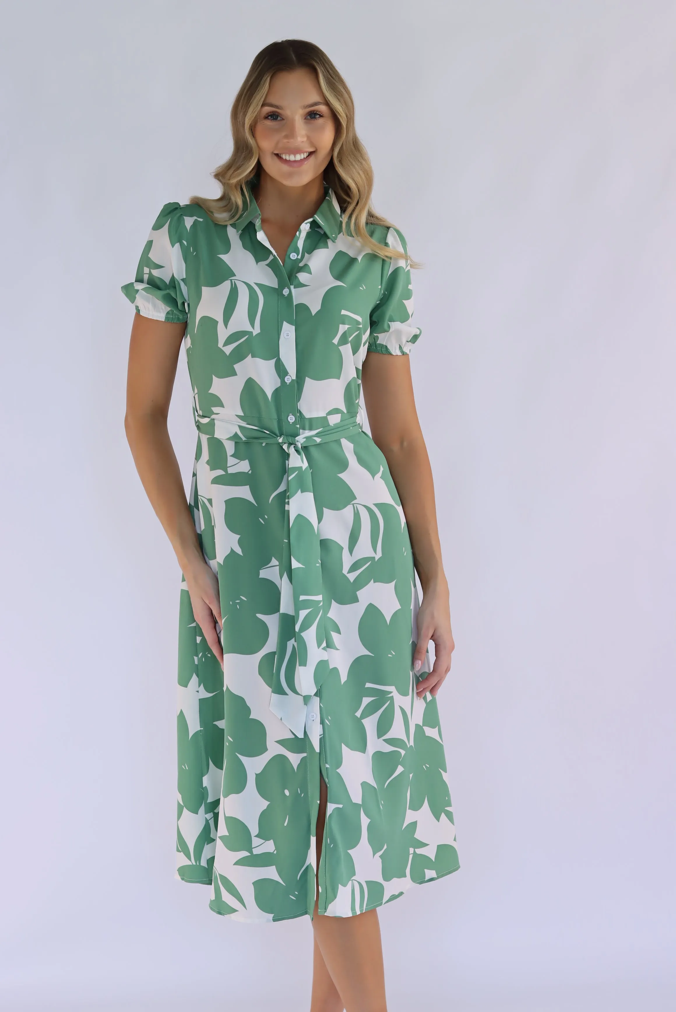 Whispering Sage Midi Shirt Dress