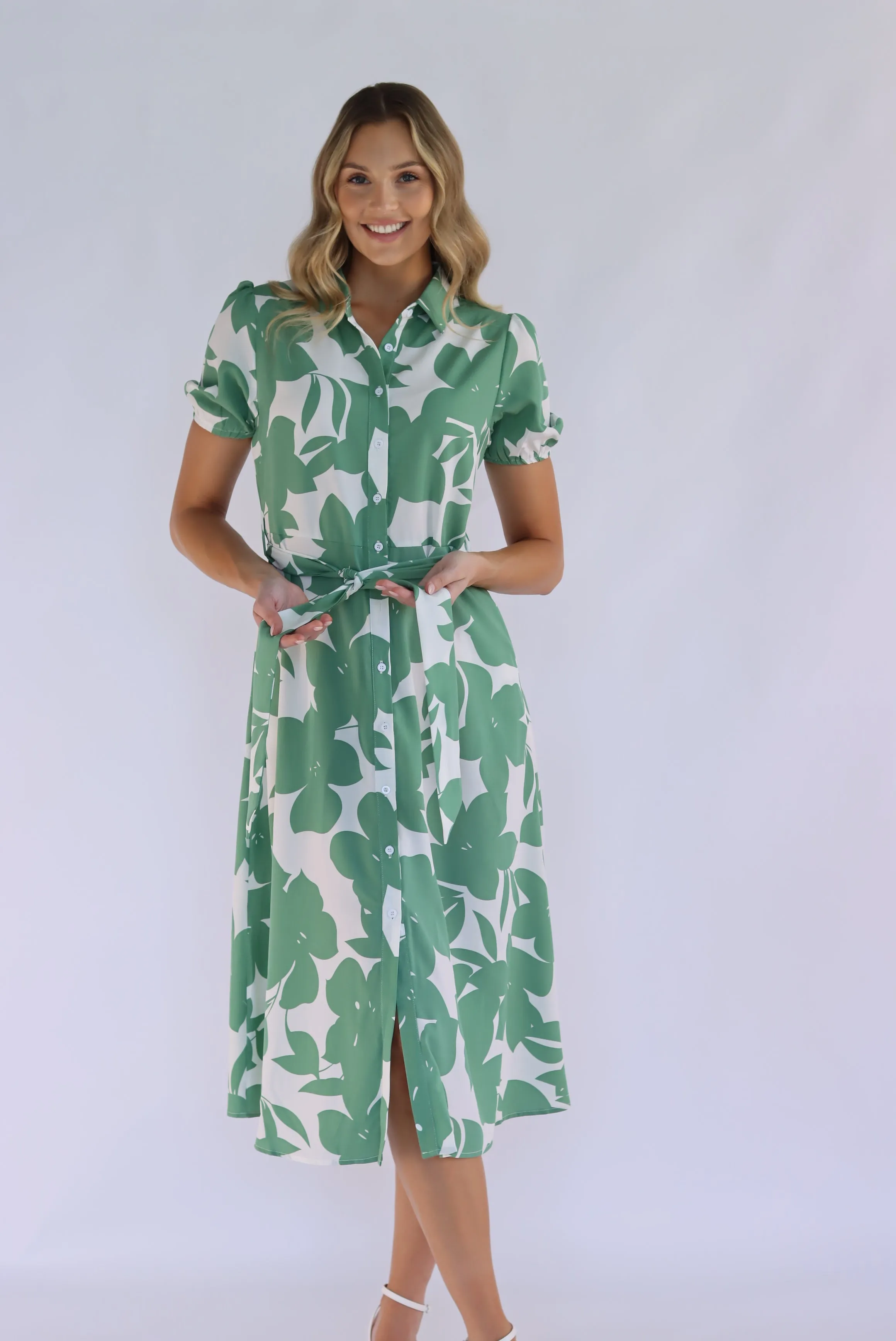 Whispering Sage Midi Shirt Dress
